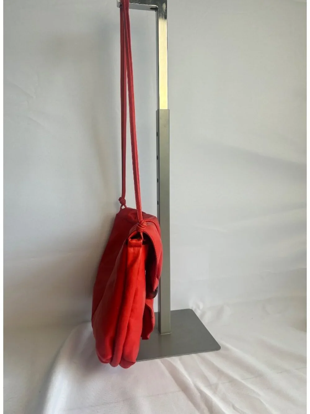 Women's Red Leather Shoulder Bag Bow Flap Purse Slouch Hobo Handbag Adjustable S